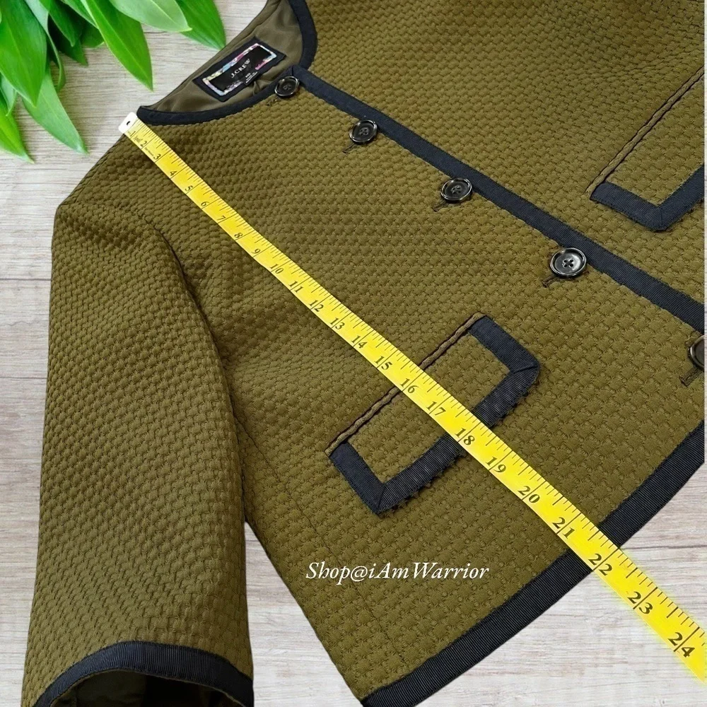 J.Crew NWT olive cropped textured ribbon tipped jacket + matching a-line skirt